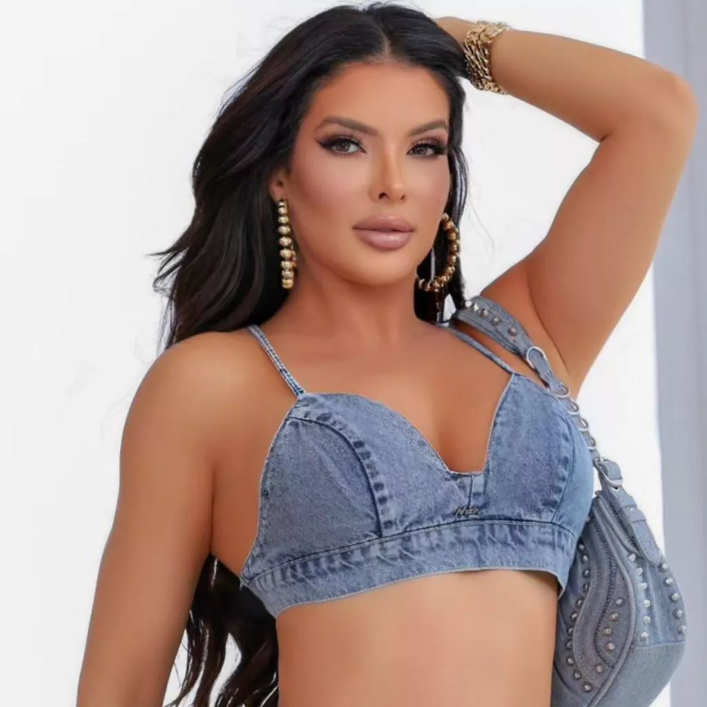 Cropped Top Jeans Marmorizado Ajustável Viés Alcinha Veste Bem Blogueira — imagem 1