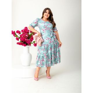 Vestido midi tres maria em malha laise floral