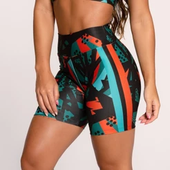 Short Fitness Academia Feminino Bermuda Suplex Estampada Abstrato