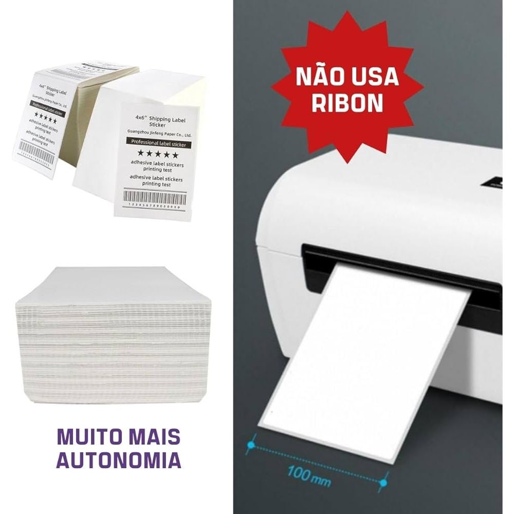 1.000 Etiqueta Térmica Sem Rolo 10x15 /100x150 Resma Serrilha