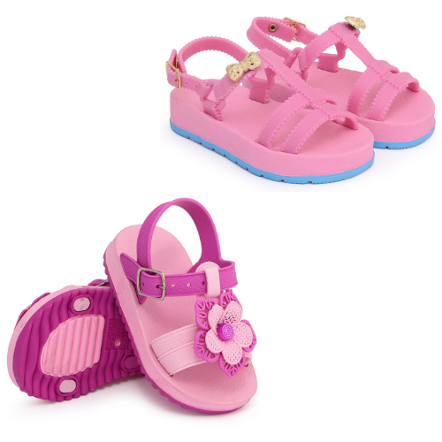 Kit Sandália  Papete Infantil  Feminina Bebê Menina Confortável Lançamento Lacinho e Flor