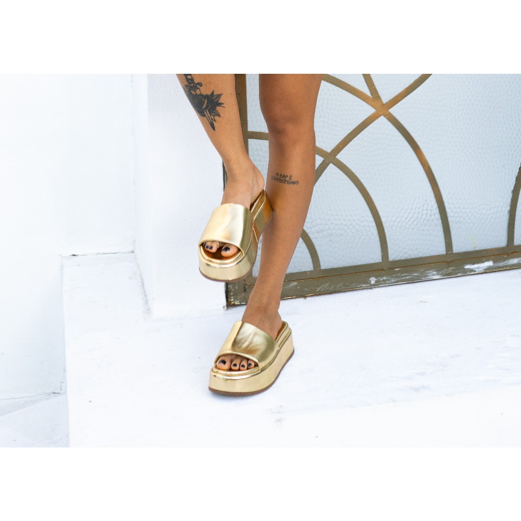 Sandalia Papete Dubuy Tamanco Feminino Dourado Babi 2062DB em Oferta na Shopee