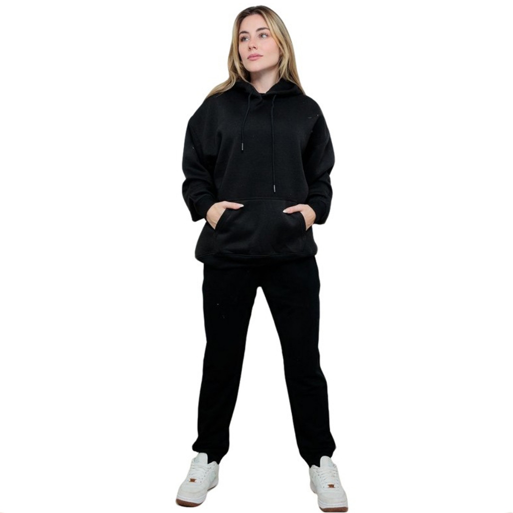 Conjunto Moletom Feminino Jogger Liso Bolso Frontal Slim Frio Calça Feminina Bolso Jogger Flanelada