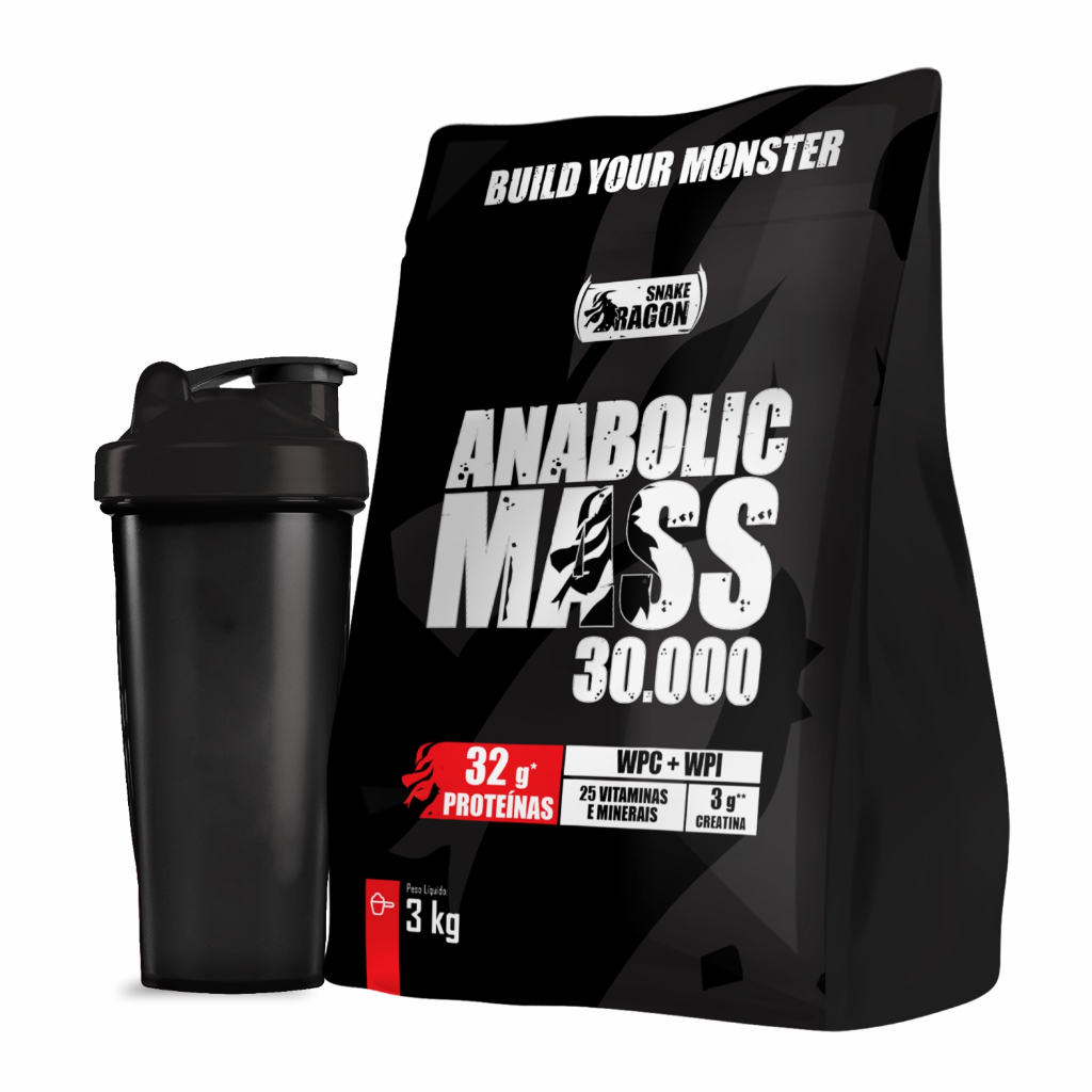 Kit Hipercalórico Anabolic Mass 30000 + Coqueteleira 600 ml