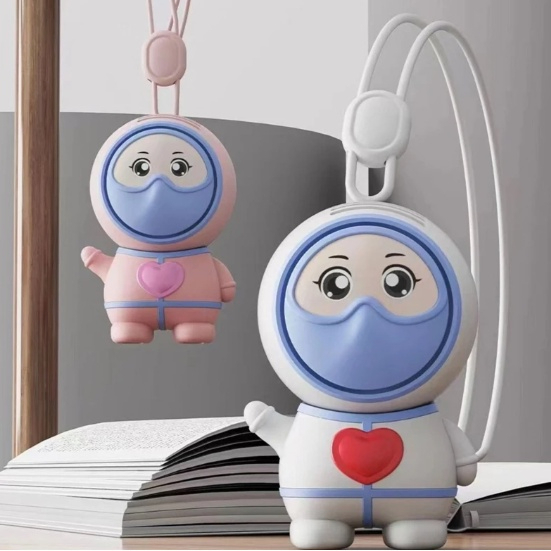 Ventilador de Pescoço Recarregável de Desenho Animado 2 Velocidades Com Cordão Ventilador Portátil Função de Rotação