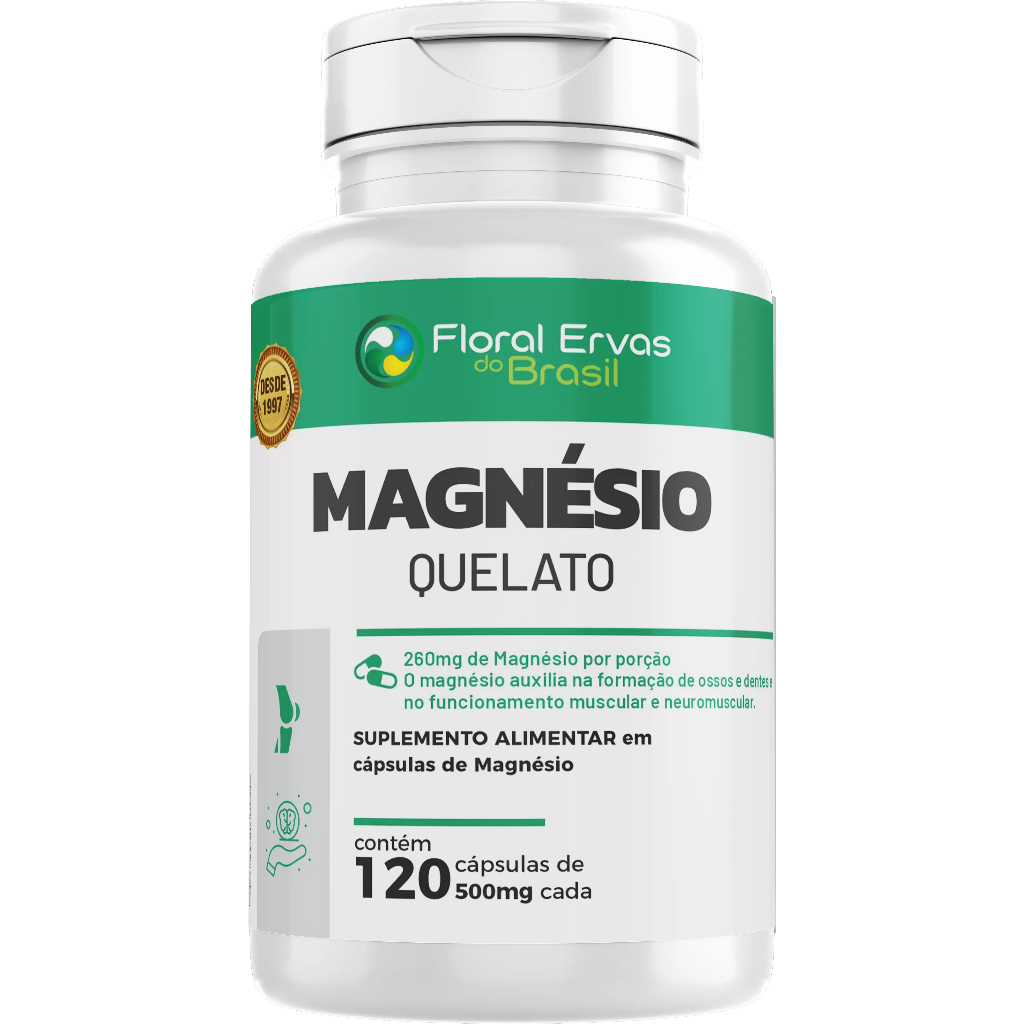 Magnésio Quelato 500mg 120 cápsulas Quelado Bisglicinato Floral Ervas