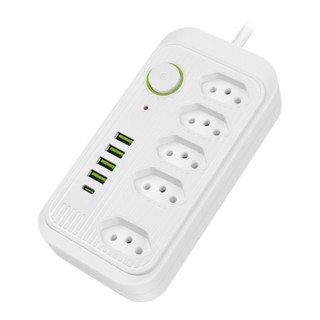 Extensão elétrica 5 Tomadas 4 Usb 1 TIPO C RÉGUA Led Bivolt Power 110v/220v 2M