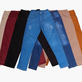 Calça Jeans Infantil Masculina Brim Social Skinny Com Regulador Na Cintura sarja