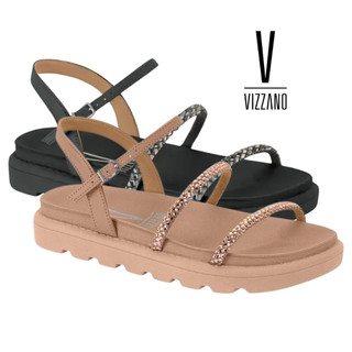 Sandalia Papete Vizzano Original Feminina Sandalia Flatform Papete Casual Fecho Fivela Strass Conforto Flat Detalhes Tiras Com Brilho em Oferta na Shopee