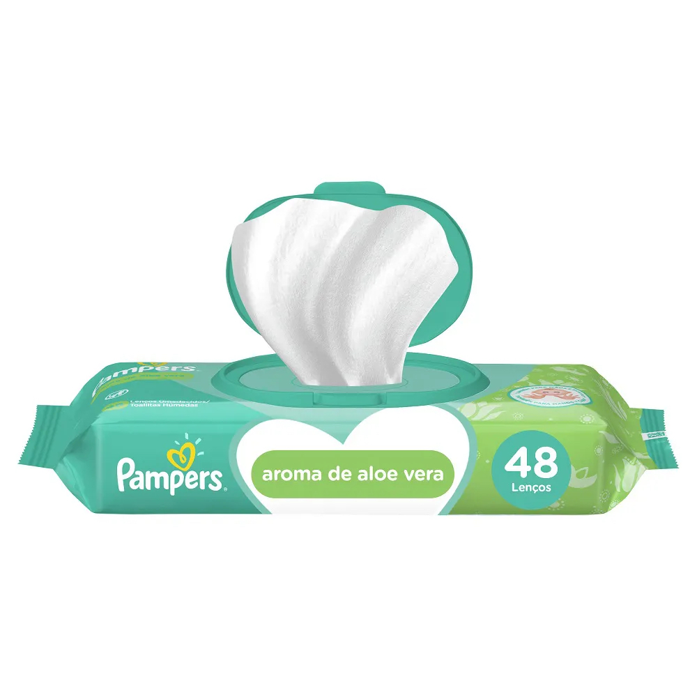 1 Pacote de Lenços Umedecidos Pampers Aroma de Aloe Vera com 48 Unidades