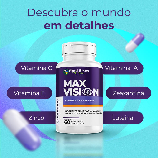 Luteína + Zeaxantina Max Vision 60 cápsulas com Vitaminas C A E e Zinco - Floral Ervas Olhos Visão