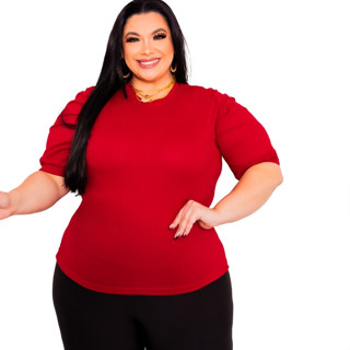 blusinha plus size canelada manga Curta