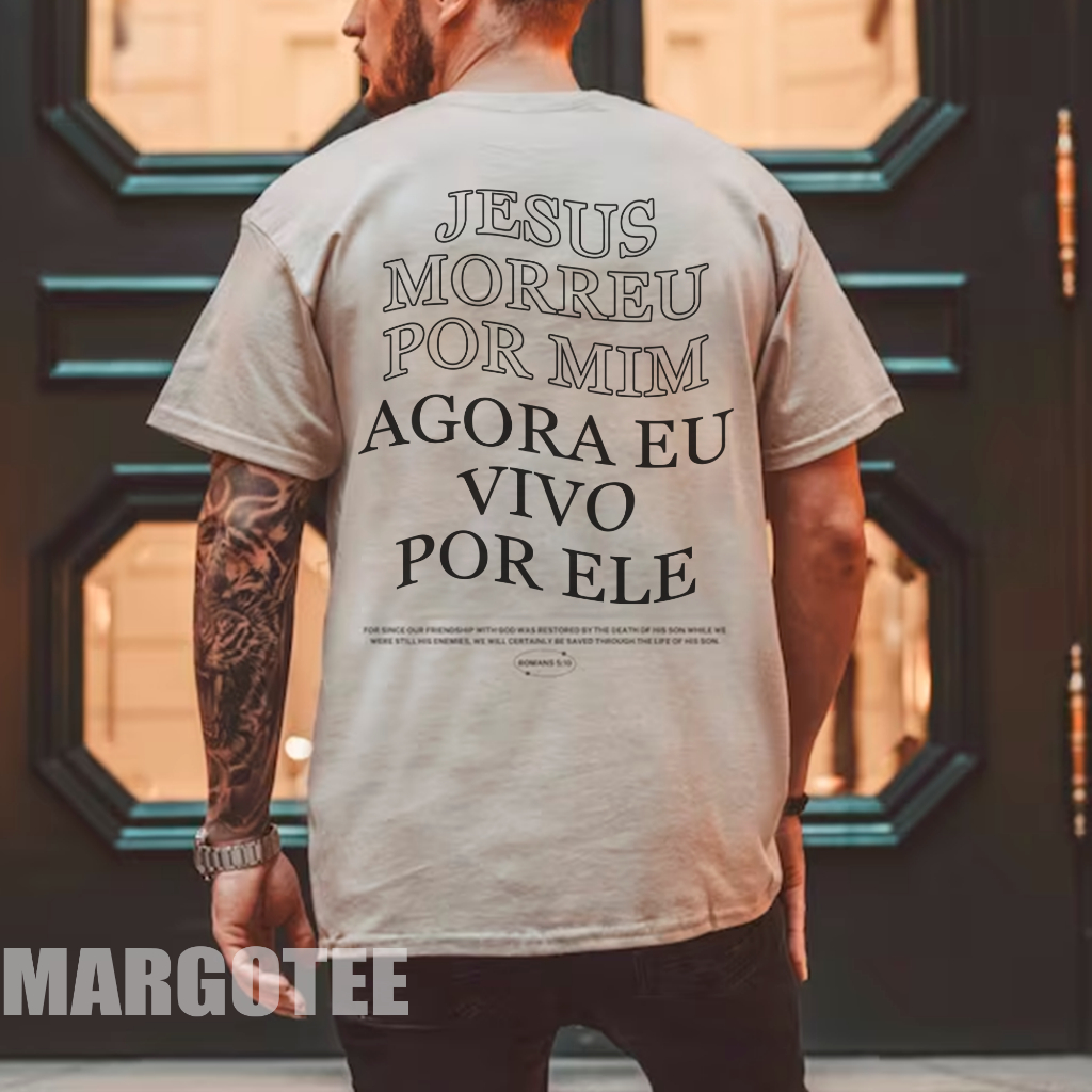 Camiseta Unissex Algodão Gospel Cristã Agora Vivo Por Ele Jesus em Oferta na Shopee