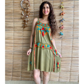 Vestido Indiano Curto Bordado Colorido Moda Indiana Estonado Hippie Alternativo