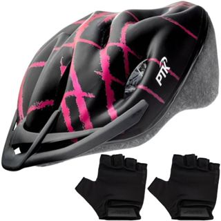 Capacete Ciclismo Feminino Masculino Bike Ptk Ajustável Com Viseira + Par de Luvas em Oferta na Shopee