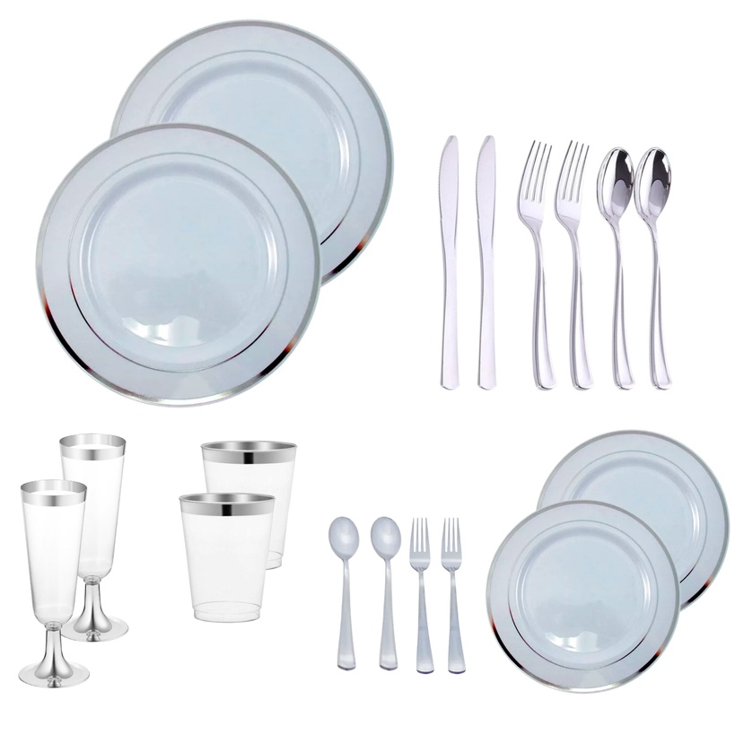 KIT 20 CONVIDADOS - Copo Taça Prato Talher Descartável Luxo em Oferta na Shopee