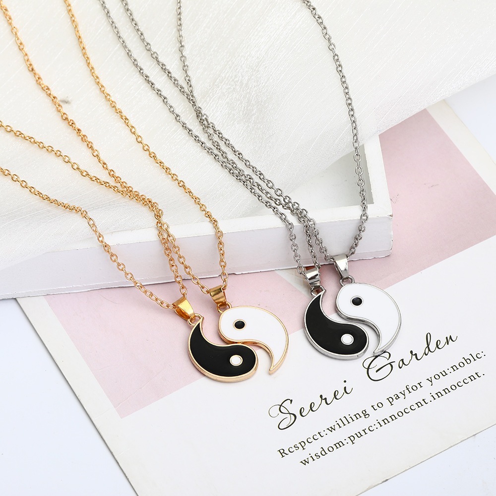 2 Pcs/set De Tai Chi Yin Yang Gossip Pendant Necklace/Popular Colar De Gargantilha De Corrente De Ouro Longo Para Casal E Amigo/Acessórios De Jóias De Amizade Do Dia Dos Namorados