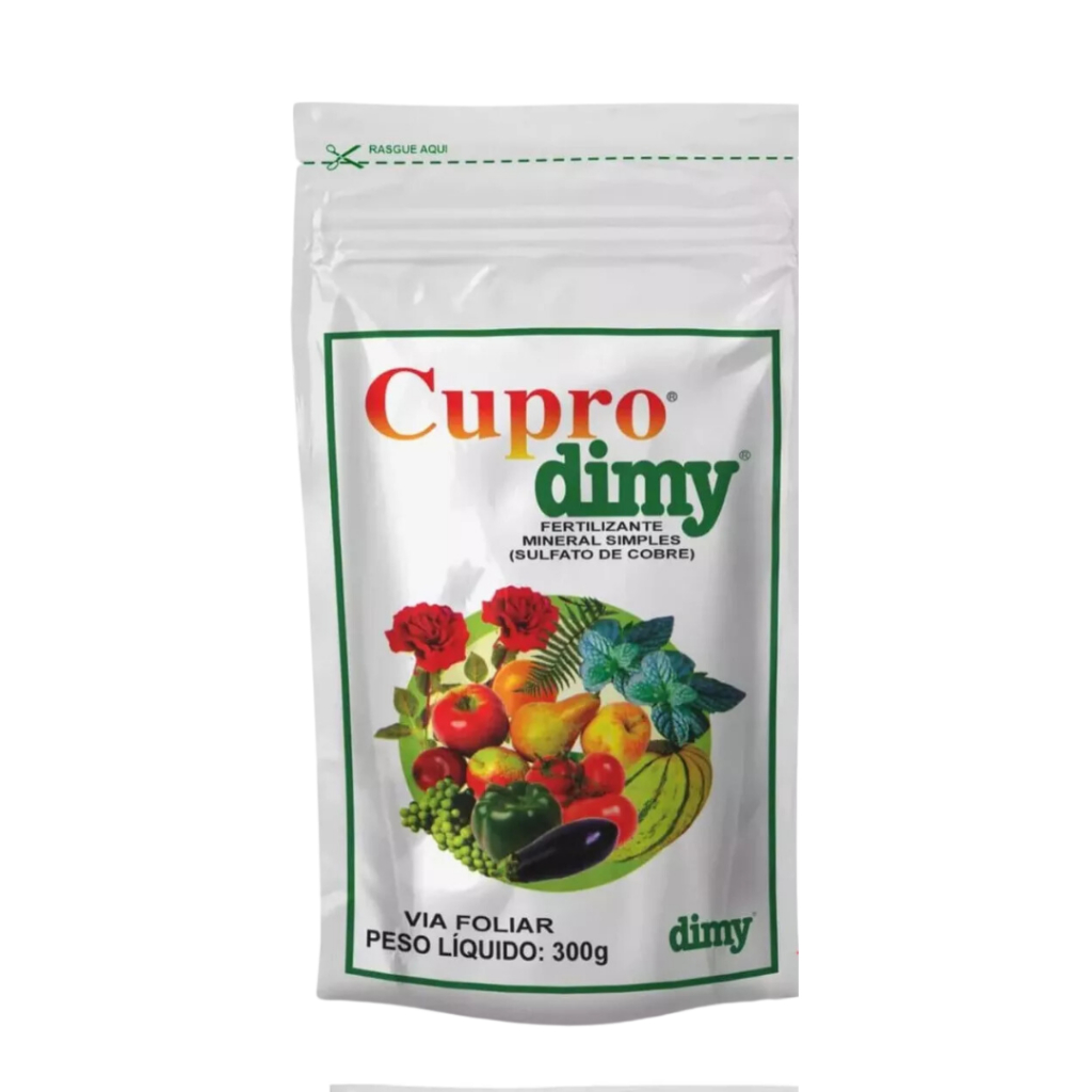 Fertilizante Mineral Simples Sulfato De Cobre Cupro Dimy 300g Fungicida Jardim Pomar Horta Orquídea Flores Planta Flor