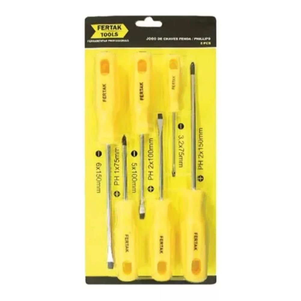 Jogo De Chaves Fenda E Phillips 6 Peças Fertak Tools em Oferta na Shopee