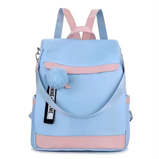 Juzia Bolsas Mochila escolar feminina anti-furto tecido nylon resistente à água impermeável alça ajustável alça transversal retirável colorido retalhado chaveiro pingente pompom