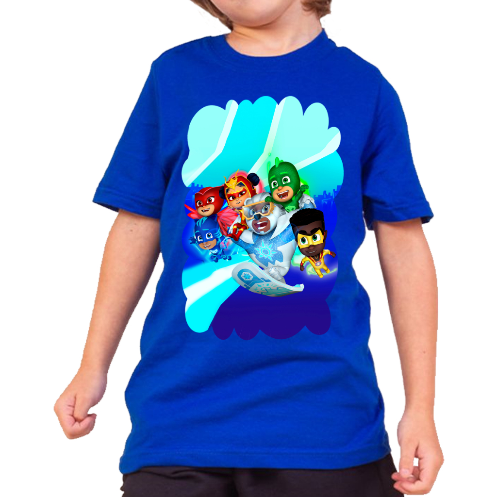 Camisa-Camiseta Infantil Azul Royal Pj Masks 100% Algodão Blusa unissex Envio imediato