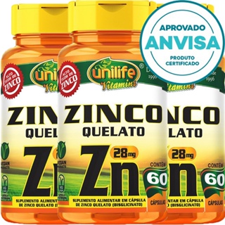 KIT 3x Zinco Quelato - 60 Cápsulas 28mg - Unilife Vitamins em Oferta na Shopee