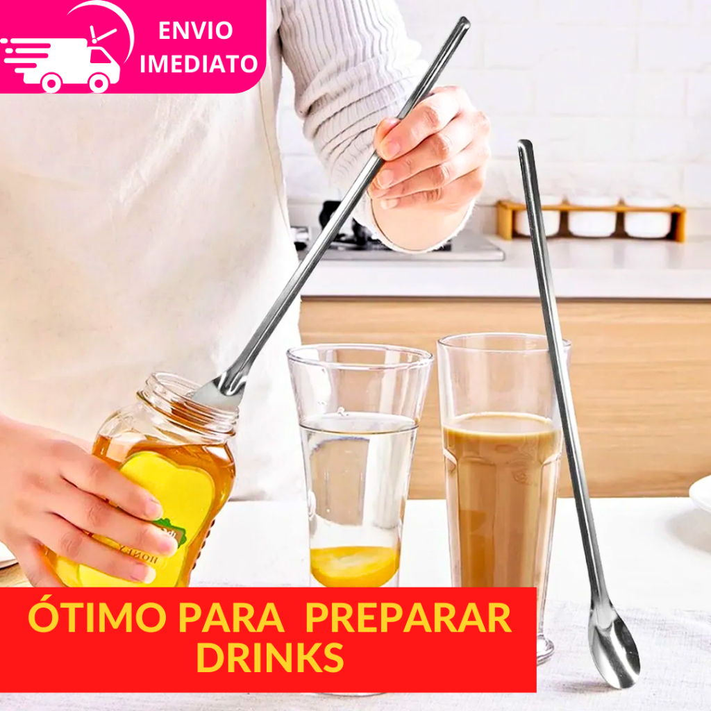 Kit Dosador Duplo + Colher Bailarina Para Drinks E Bebidas