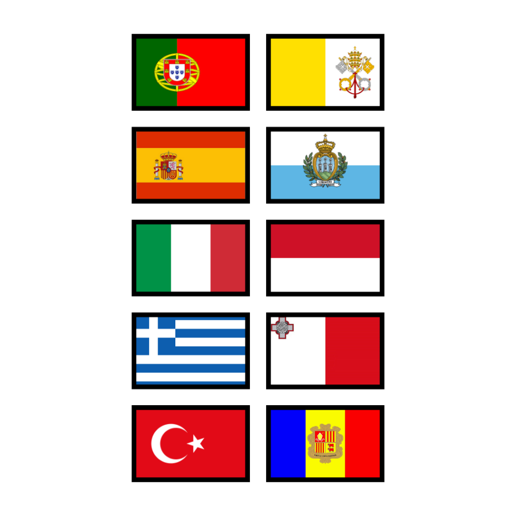 Kit Países Europa Meridional Mini Bandeira Bordada