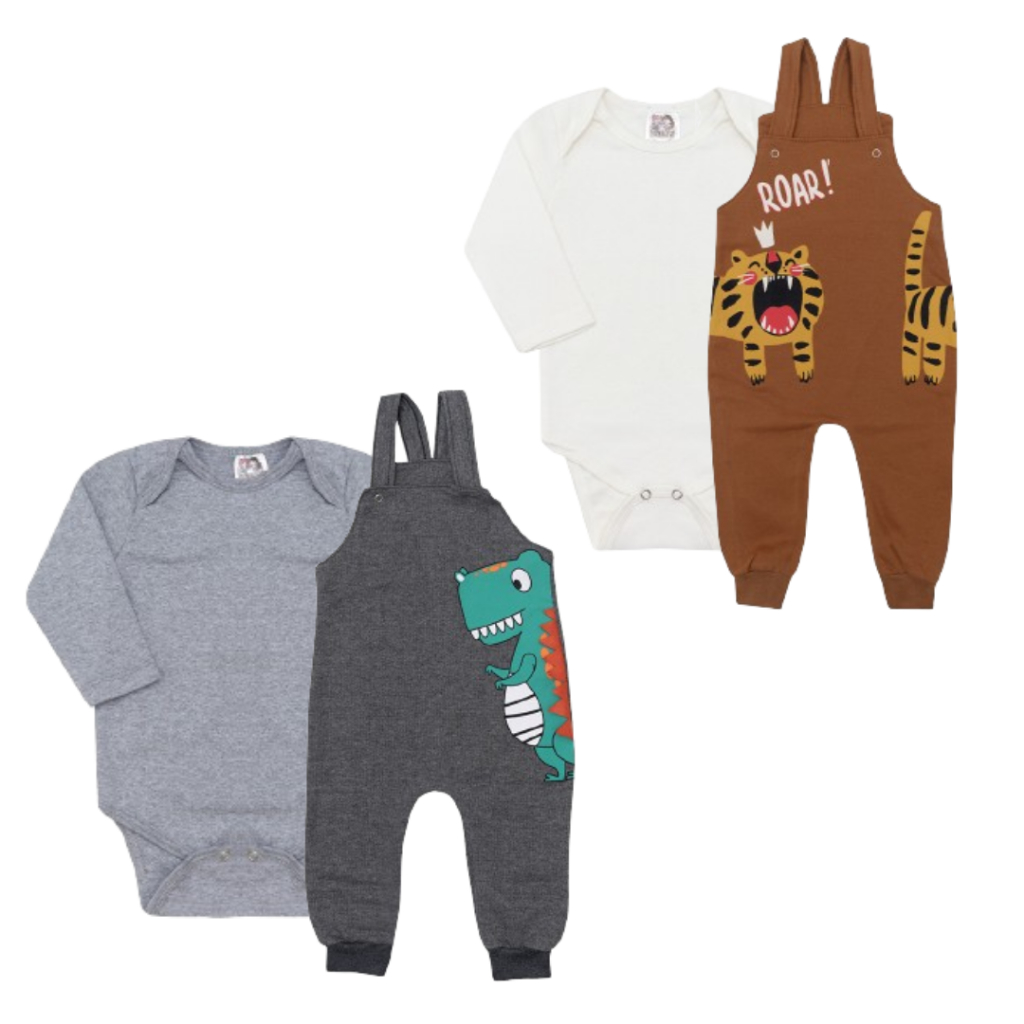 Kit Roupa De Bebe Conjunto 4 Peças Jardineira E Body Longo Menino E Menina Roupas de Bebê