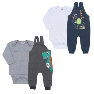 Kit Roupa De Bebe Conjunto 4 Peças Jardineira E Body Longo Menino E Menina Roupas de Bebê em Oferta na Shopee