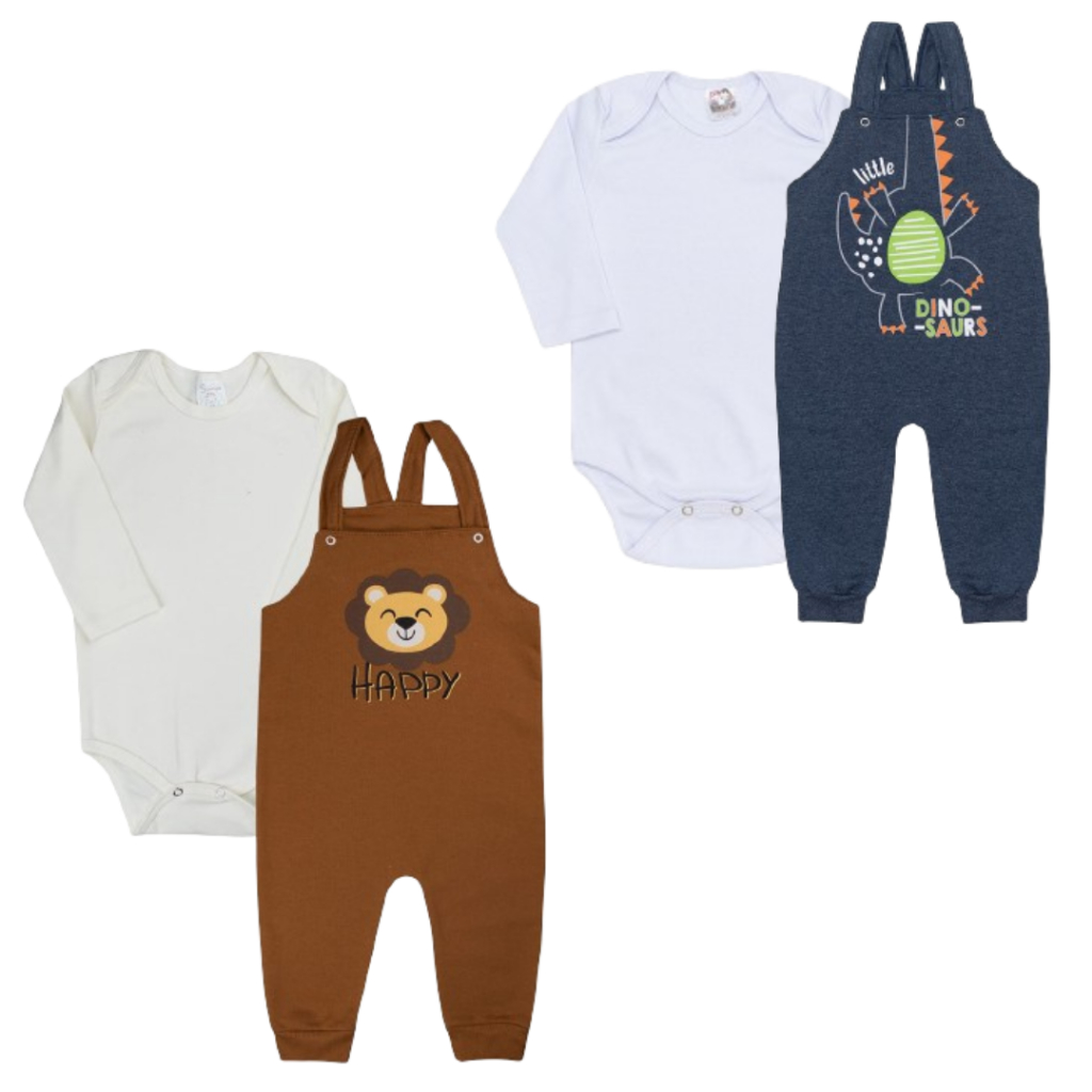 Kit Roupa De Bebe Conjunto 4 Peças Jardineira E Body Longo Menino E Menina Roupas de Bebê