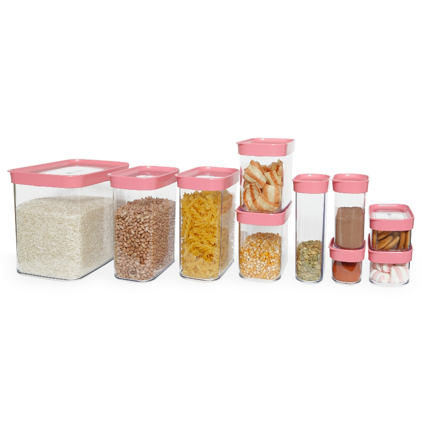 Kit 10 Potes Herméticos para Mantimentos em Acrílico na cor rosa em Oferta na Shopee