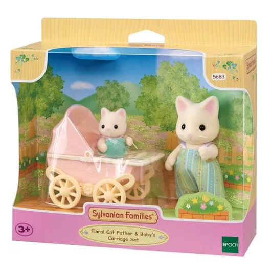 Sylvanian Families Carrinho De Bebê Papai E Bebê Gatos Primavera - Mom & Baby