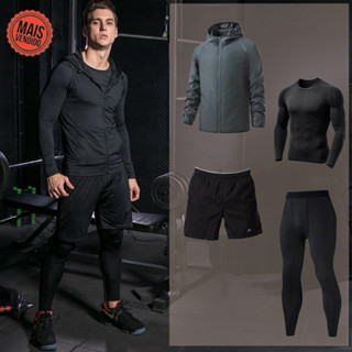 Kit Treino Térmico Completo Masculina Segunda Pele Proteção Solar UV 50+ Conjunto Térmico