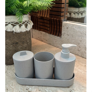 Kit banheiro 4 peças fibra de bambu ecológico Lyor em Oferta na Shopee