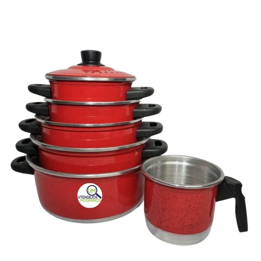 Jogo De Panelas Aluminio Vermelho 5 pçs + Fervedor n 12 (jogo de panela, conjunto de panelas, Panelas, Kit Panelas)