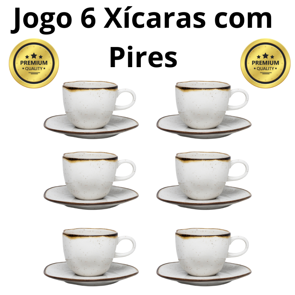 Jogo Conjunto 6 Xícaras Chá Café Com Pires Ryo Maresia Areia 220ml Oxford Porcelanas