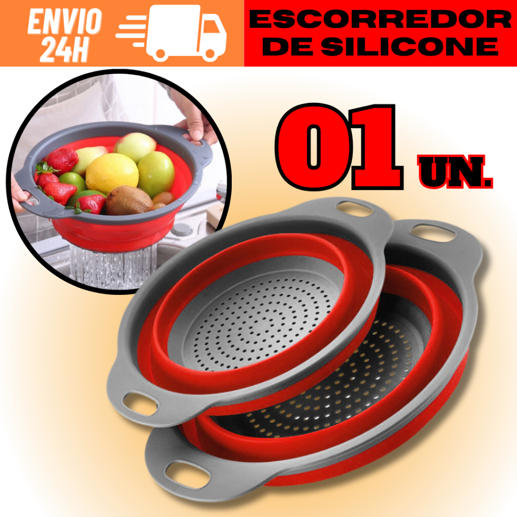 Escorredor De Silicone Dobrável 24cm Para Macarrão Massas Frutas Saladas Dobrável Para Cozinha Envio Rápido