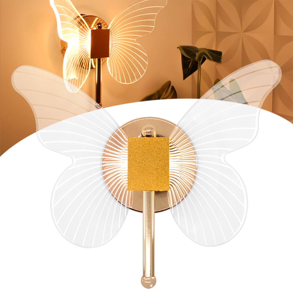 Luminária Borboleta Arandela Dourada De Parede Ar1122