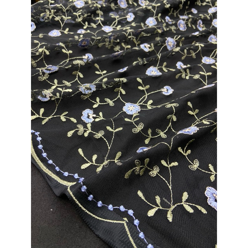 Tecido Tule Bordado Floral Flores Azul 1,40m de Largura em Oferta na Shopee