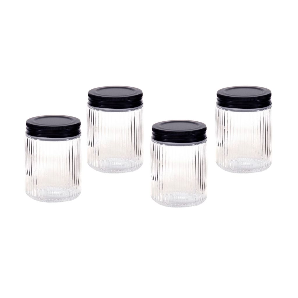 Kit 4 Potes Organizadores Tempero Porta Condimento Vidro Redondo 130ml Resistente e Canelados para Decoração Cozinha Temperar Carne Temperar Carne de porco Camarão Carne Moída