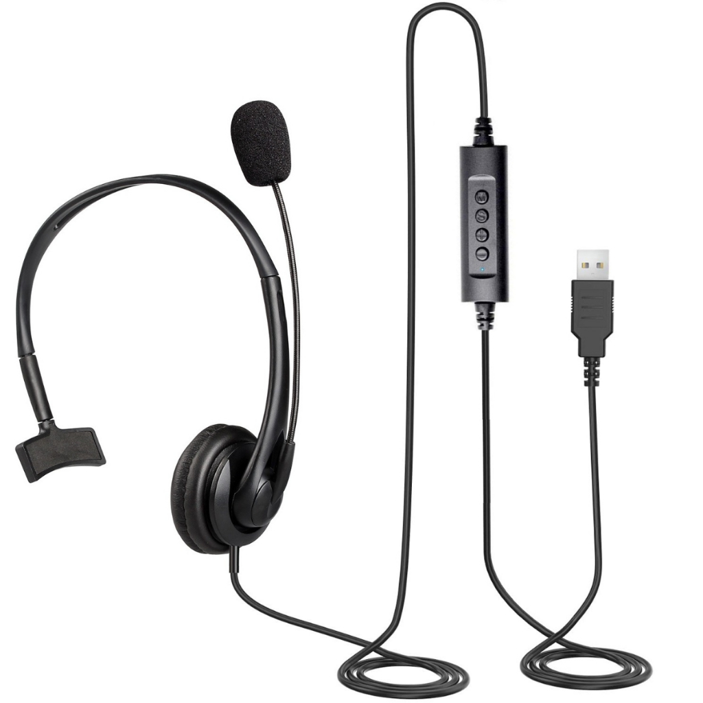Fone de ouvido headset callcenter secretária com entrada usb, cancelamento de ruido, botões volume pause e play em Oferta na Shopee