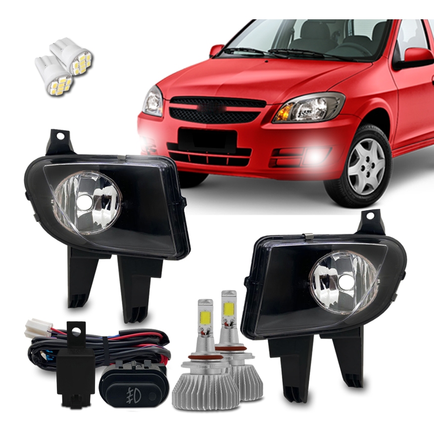 Kit Farol De Milha Celta Prisma 2007 2008 2009 2010 2011 Botao Modelo Original + Kit Super Led 6000k