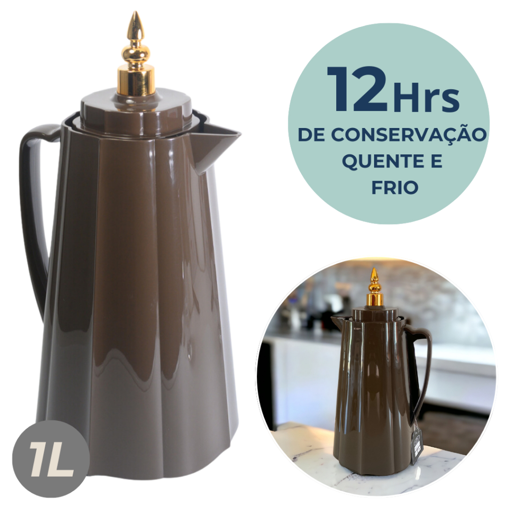 Garrafa Térmica Para Café Chá Água Em Abs 1 Litro Malala Café Dourado Linha Premium em Oferta na Shopee