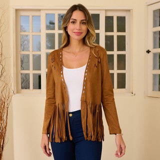 A2038#JAKETA#KIMINO SUEDE COM FRANJAS FEMININA