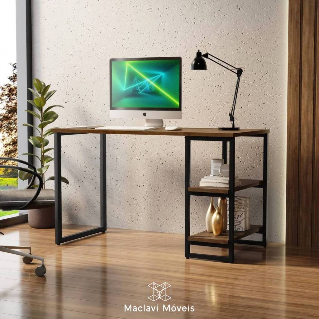 Mesa Industrial 120X50X73cm C/02 Prateleiras Para Escritório Sala Cozinha Computador