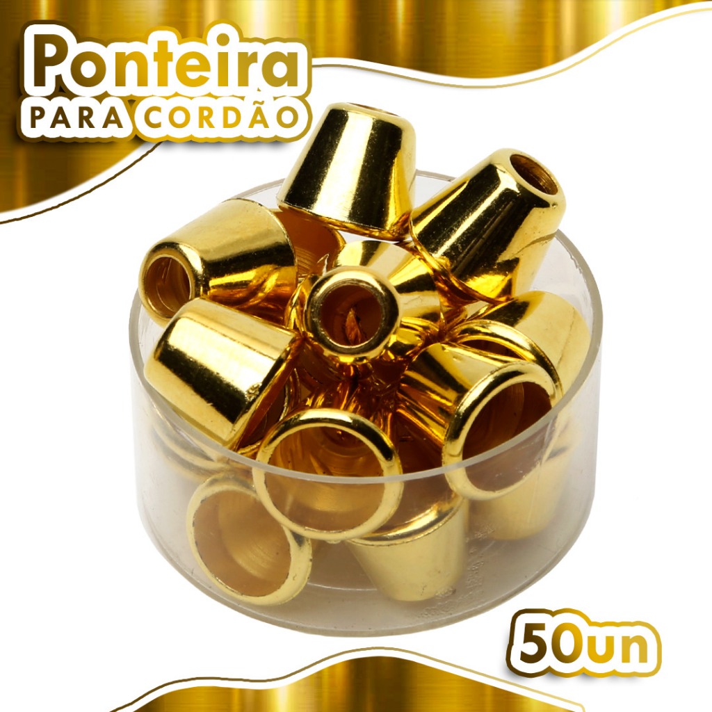 Imagem Ponteira Para Cordão - Artesanato - Kit C/50 Unidades - Ouro.-Fibra & Fio.