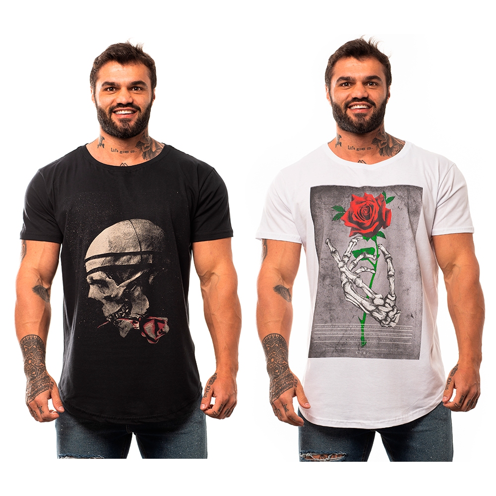 Kit 2 Camisetas Longline Masculina MXD Conceito Algodão Macio Estampa Premium Moda Casual Lazer
