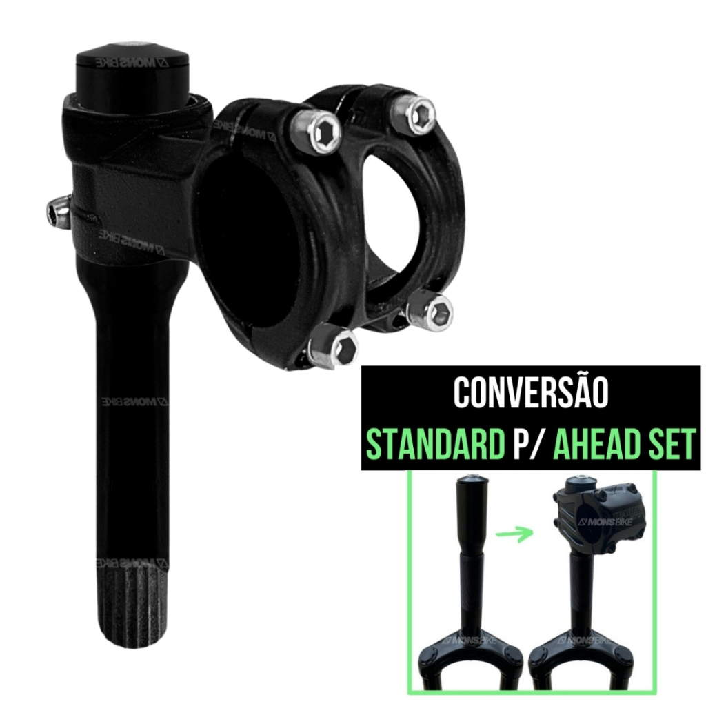Mesa Suporte de Guidão Bike 31.8mm x 80mm Alumínio + Adaptador Standard P/ Ahead Set Over