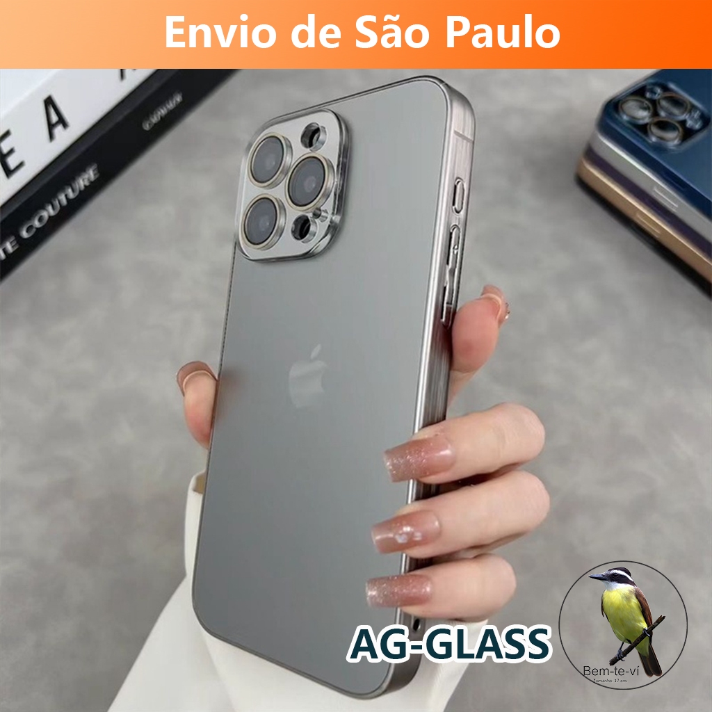 -Bemtevi-Capa Cinza Preto AG-Glass para iPhone De Vidro Fosco Capinha iPhone 11 13 12 15 PRO MAX 14 13 pro max 12 pro max